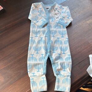 Blue and White Menorah Footie One Piece